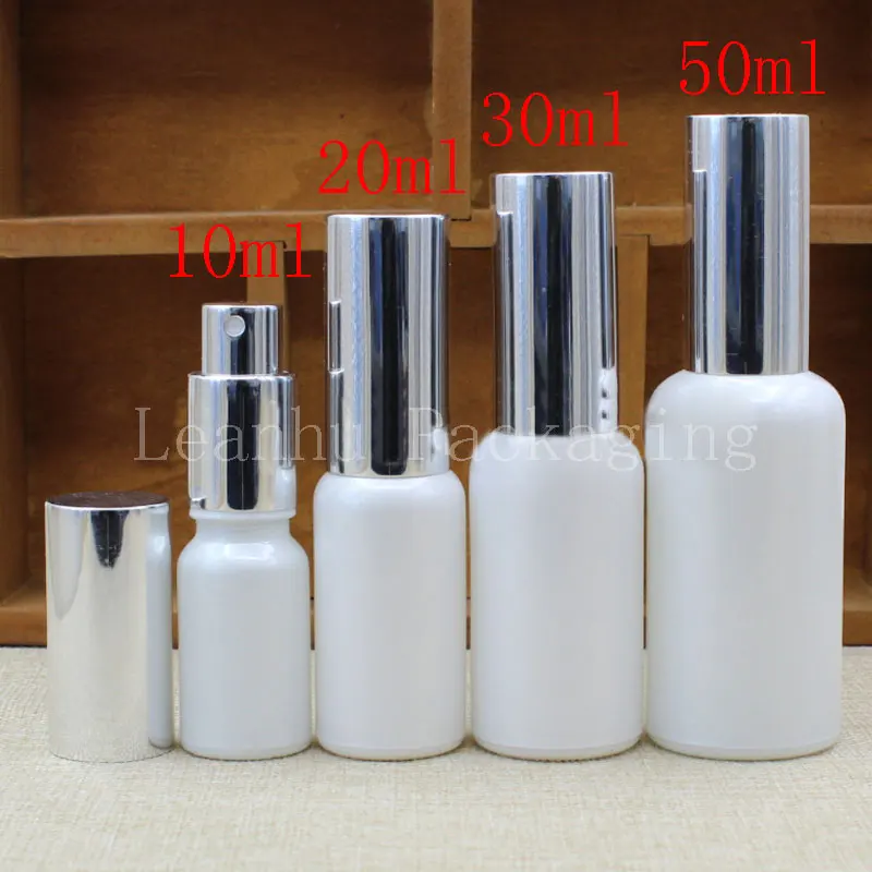 Hulgi-10 ml 20 ml 30ml 50ml Hõbedane Spray Pudel,pärlmutterläiget tekitavad Valge Klaas Pudel,Tooneri/eeterlik Õli pakendikonteinerite