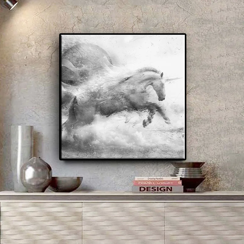 Must-Valged Plakatid ja Pildid Referaat Hobune Seina Art Loomade Lõuendile Maali Skandinaavia Nordic Seina Pilt elutuba