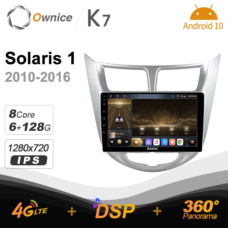 K7 Ownice 2 Din Android 10.0 Auto Multimeedia raadio Hyundai Solaris 1 2010-2016 8 Core A75*2+A55*6 Autoradio 360 SPDIF