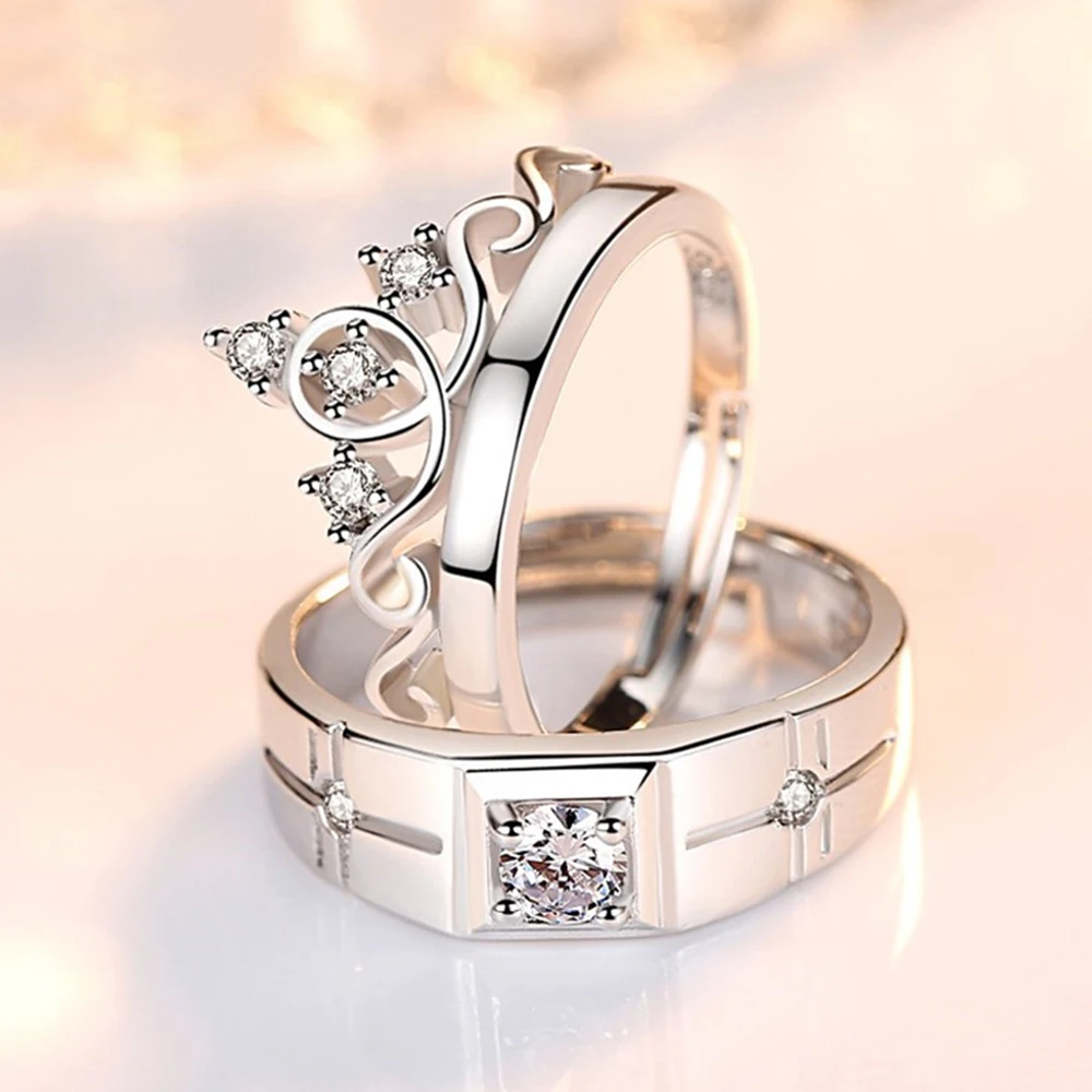 2TK/Paar Vasega Pinnatud hõbe Resizeable Crystal Crown Paar abielusõrmus Reguleeritav Sõrme Ehteid Hulgimüügi Freeshipping