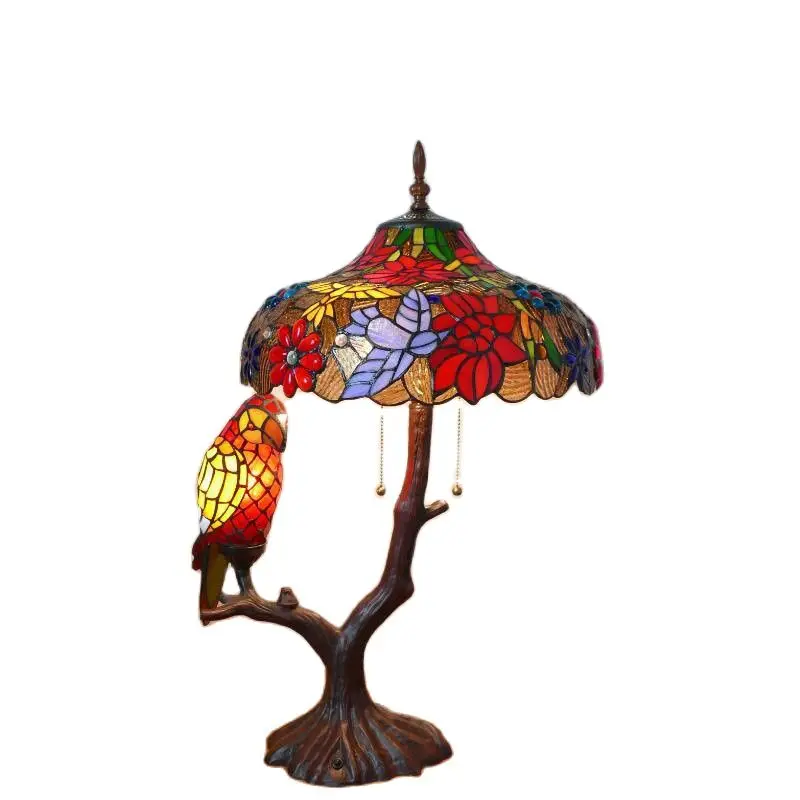Papagoi Tabel Lamp Elutuba Baar Restoran Luksus Vintage Väljamõeldud Tiffany Lilled Alalise Öö Valguses D31101